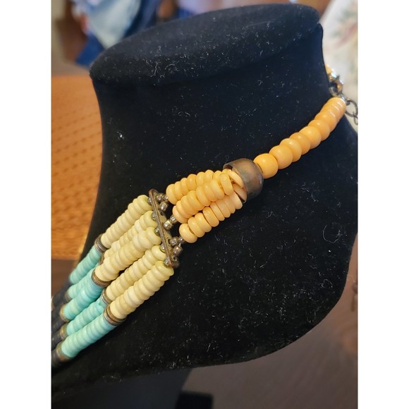 ALDO Bohemian Pink Blue Cream Stone and Black Bead Collar Necklace - Picture 6 of 8